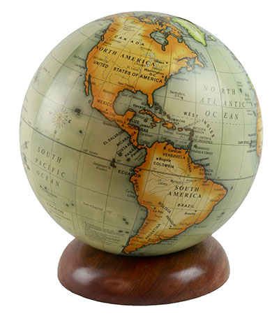 Globe On Wooden Base 20cm